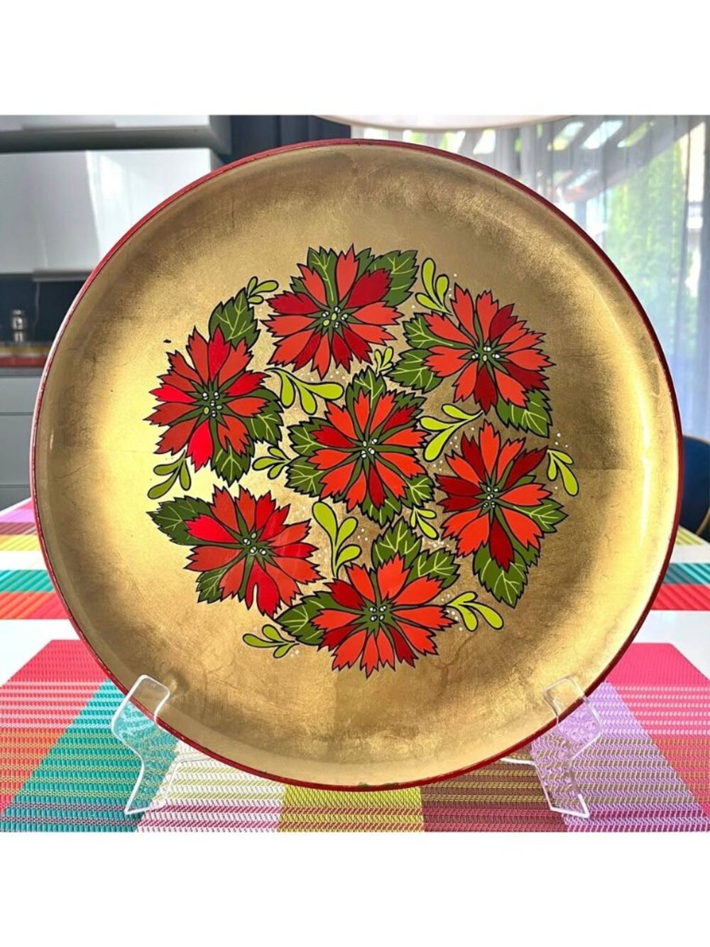 Vintage Lorrie Design holiday lacquerware tray-JAPAN